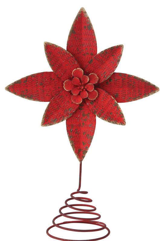The Holiday Aisle® Distressed Metal Poinsettia Tree Topper Birch Lane